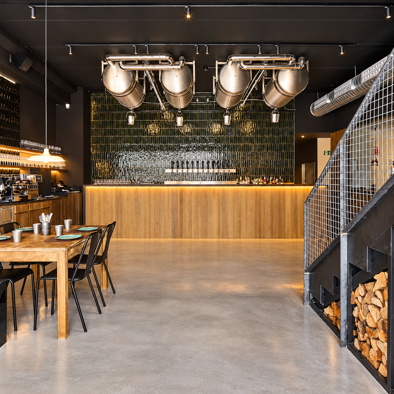 Interior moderno de cervecería con tanques de cerveza.png