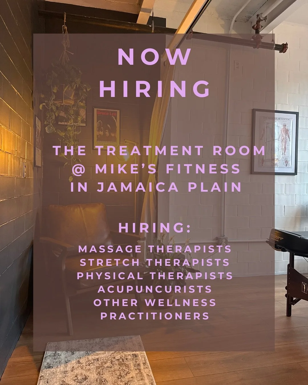 📆We&rsquo;re hiring!!! We&rsquo;re looking to create a team of talented bodyworkers, PTs and wellness practitioners to bring care to the JP community, to begin in January 2026. 

&ldquo;The Treatment Room&rdquo; @mikesfitnessjp will be offering mass