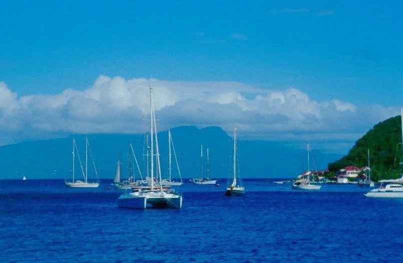 yachts at anchor, Basse Terre in the background