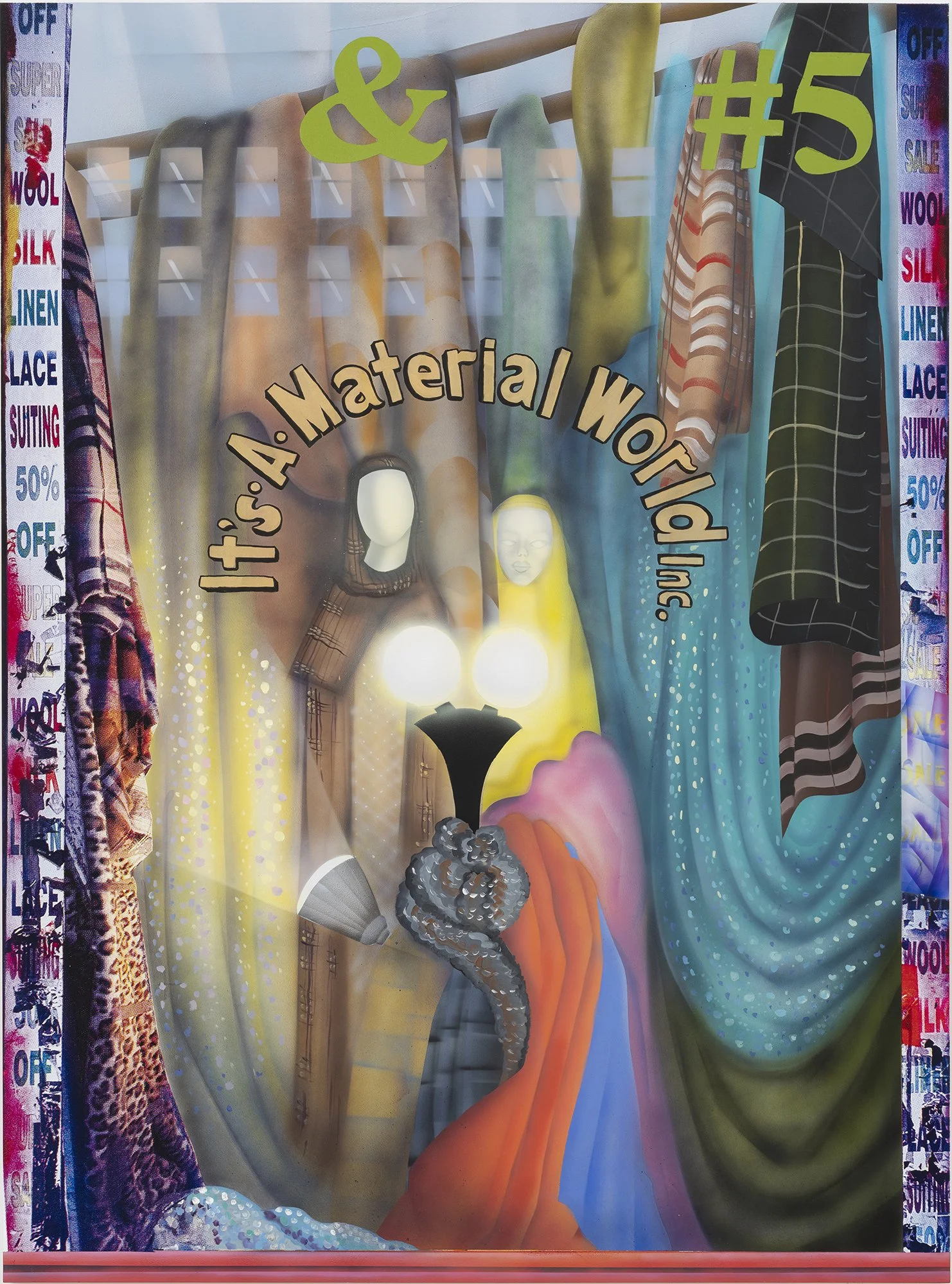  It’s a Material World ;
Flashe, oil, acrylic, CMYK silkscreen, on Dibond;
59 x 44 in;
2026