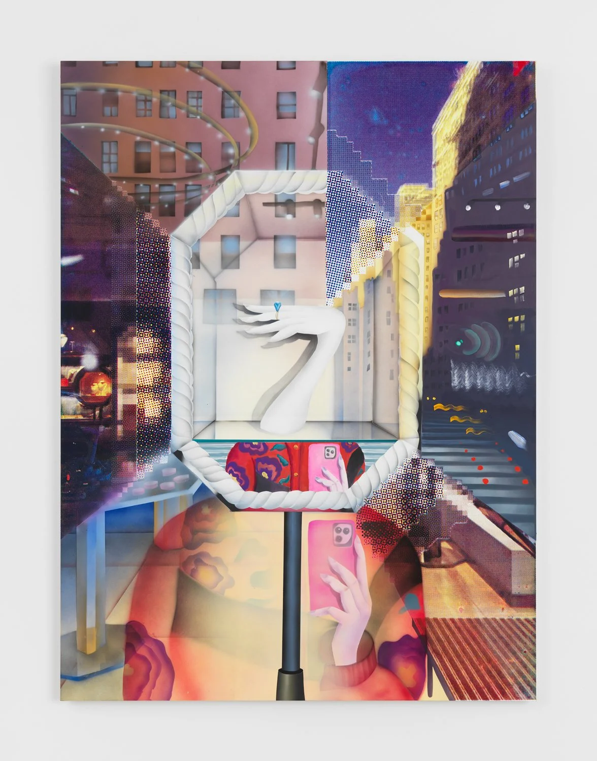  Window Shopping ; 
Flashe, oil, cmyk silkscreen, acrylic on dibond;
54 x 40 in;
2025