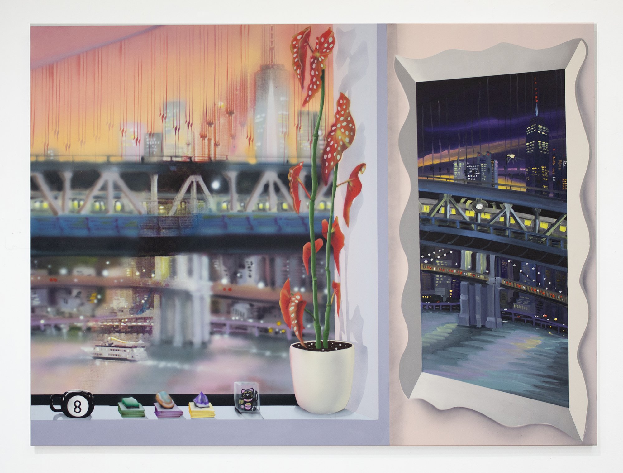  Eleven Minutes Later ; 
Flashe, oil, cmyk silkscreen, acrylic on dibond;
47 x 63 in;
2025