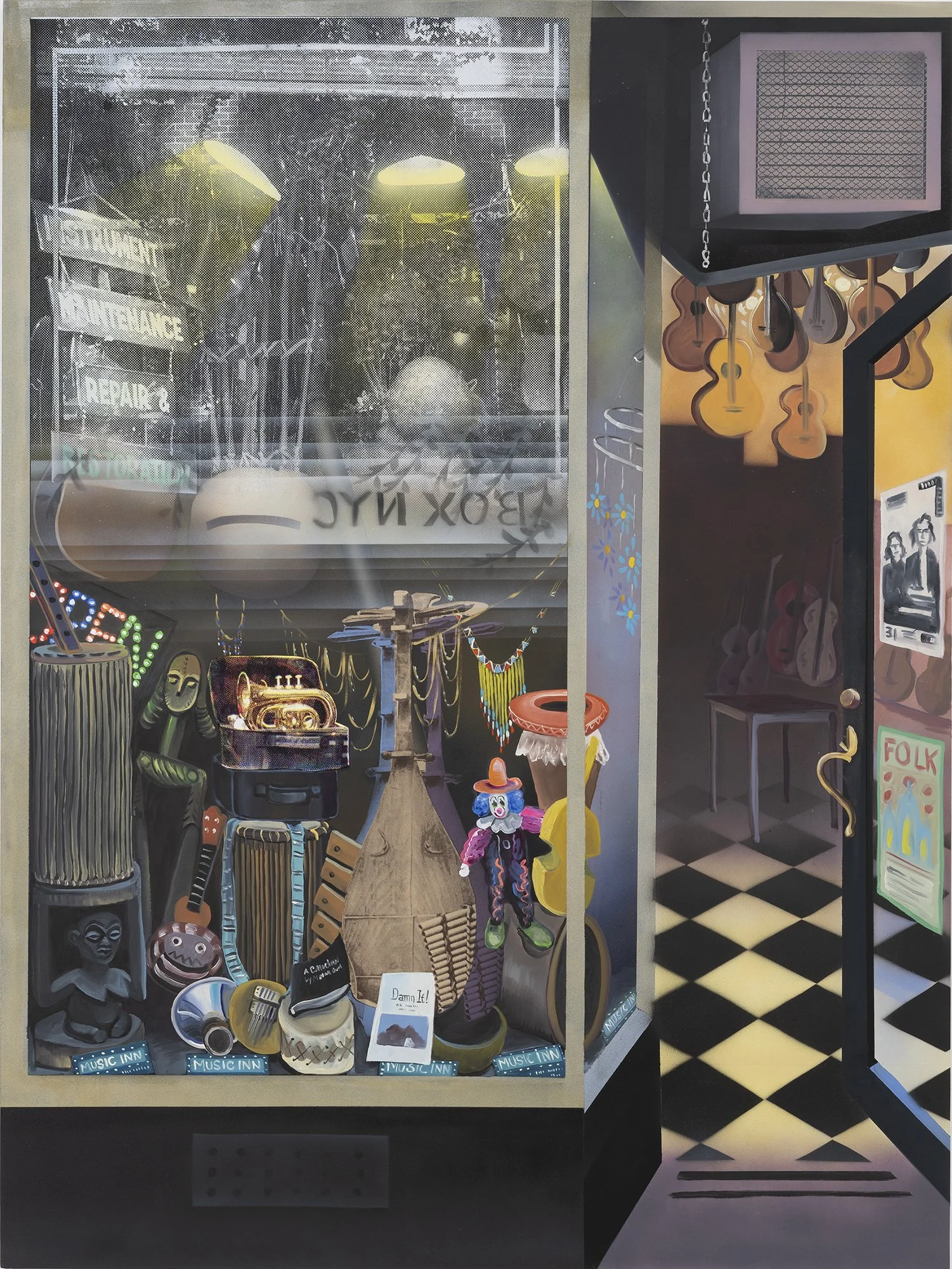  Music Inn ;
Flashe, oil, acrylic, CMYK silkscreen, on Dibond;
59 x 44 in;
2026