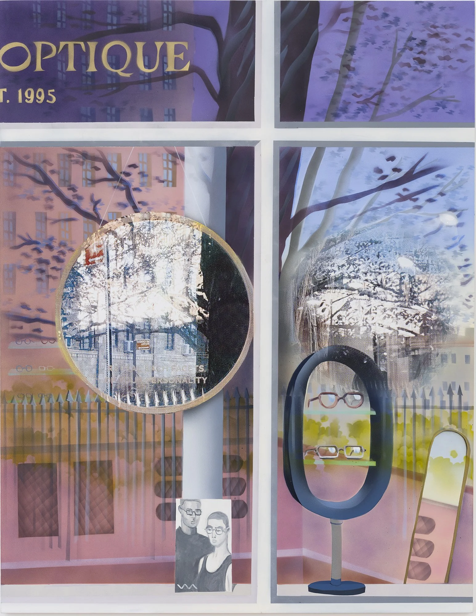  Optique ;
Flashe, oil, acrylic, CMYK silkscreen, on Dibond;
48 x 37 in;
2026