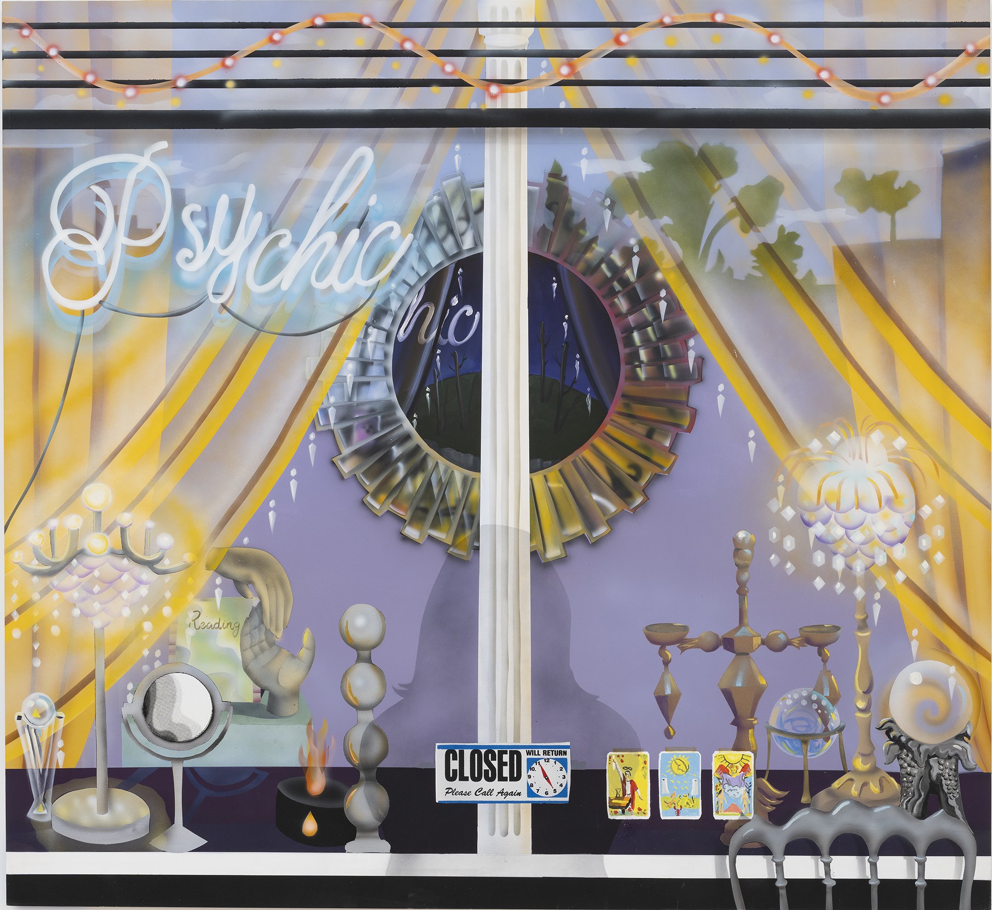  Psychic Window ;
Flashe, oil, acrylic, photo silkscreen, on Dibond;
59 x 64 in;
2025