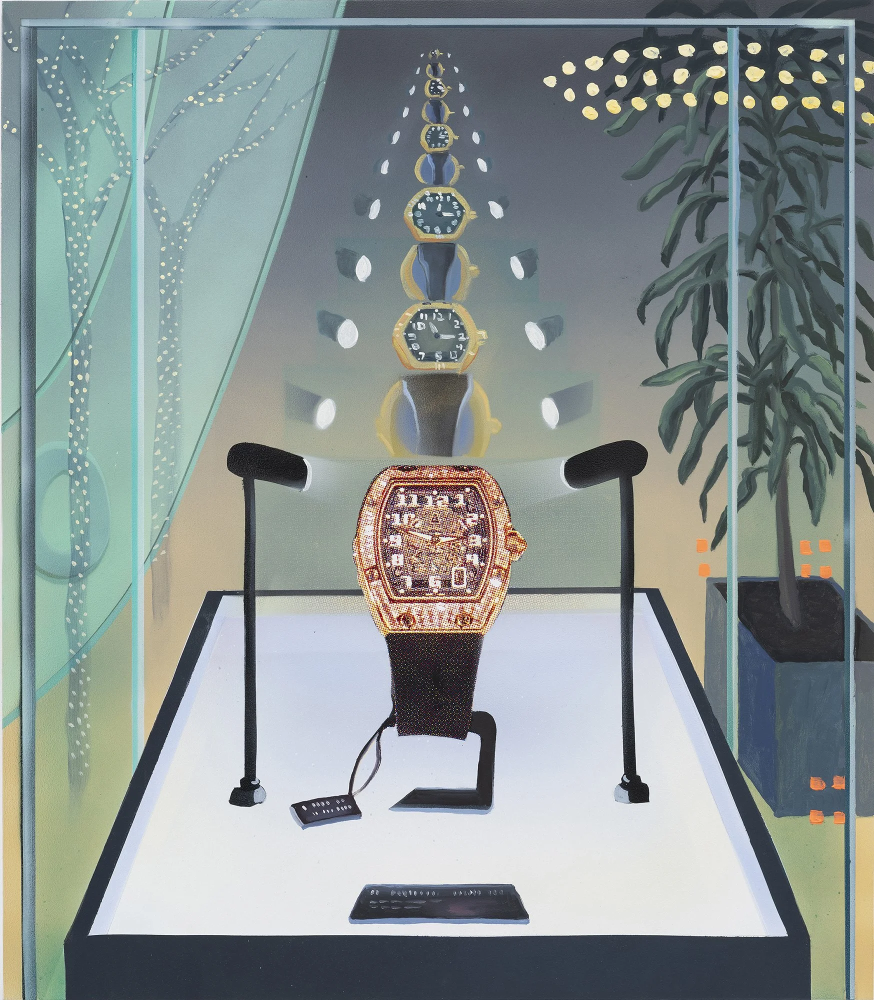  Time Display ;
Flashe, oil, acrylic, CMYK silkscreen, on Dibond;
24 x 21 in;
2026