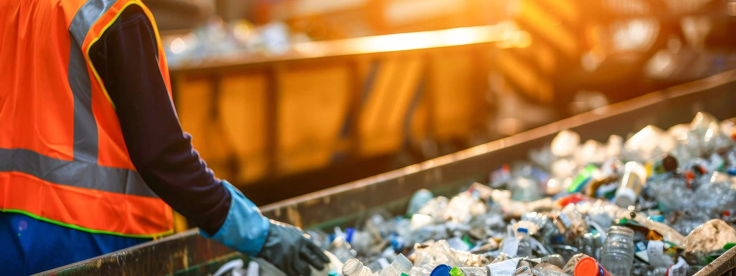 Waste on a line at a material recycling facility. 