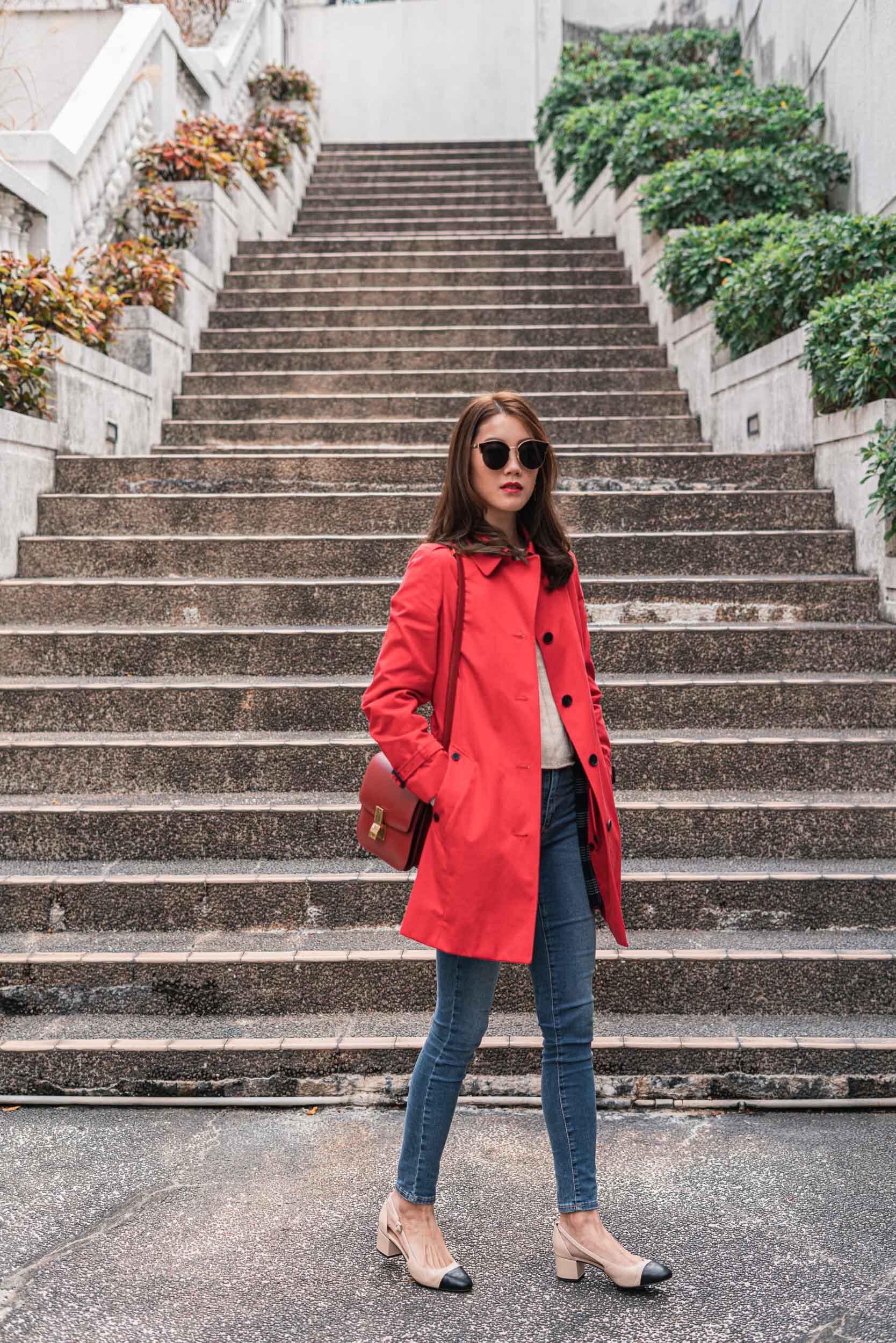 red trench coat outfit ideas
