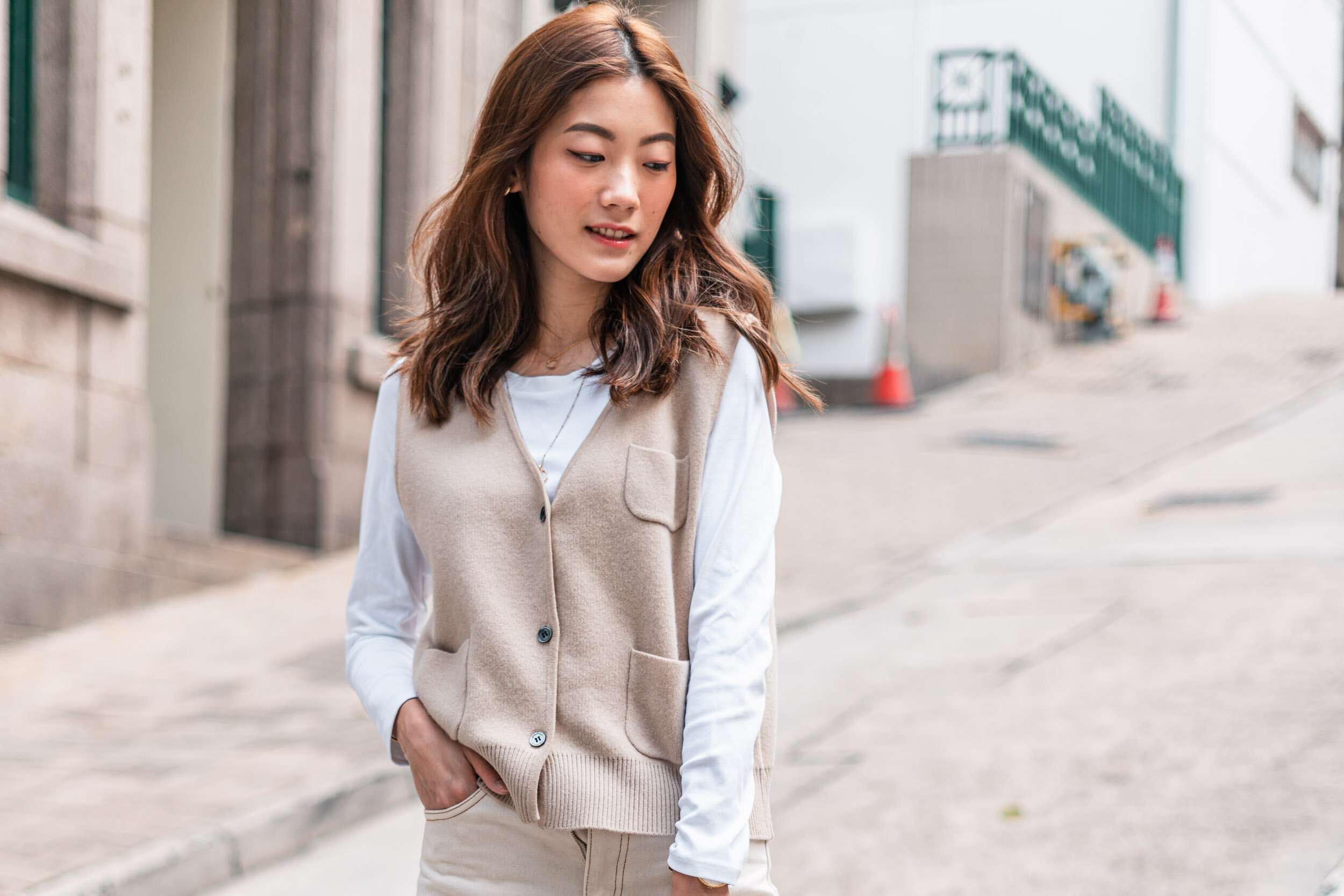 Beige Button-Down Sweater Vest: An Easy Add-On to Winter Whites — Becoming  Carmen
