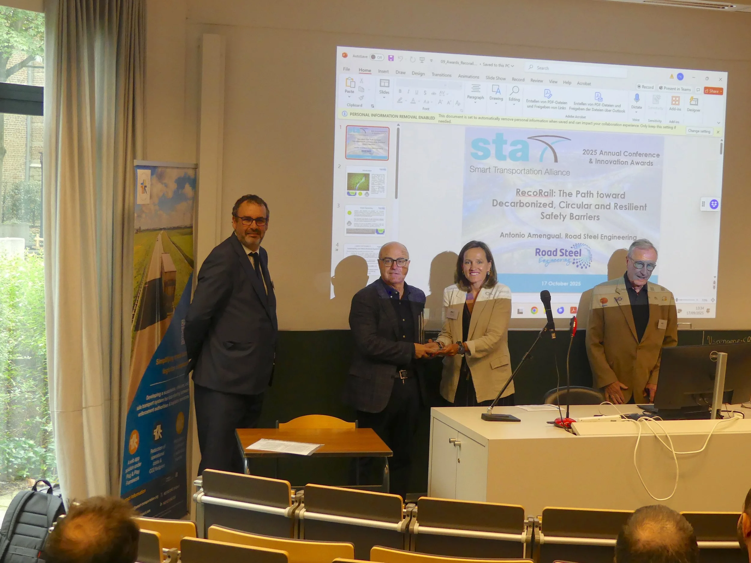 Mr Antonio Amengual receiving the Best Innovation Solution Award for RECORAIL 