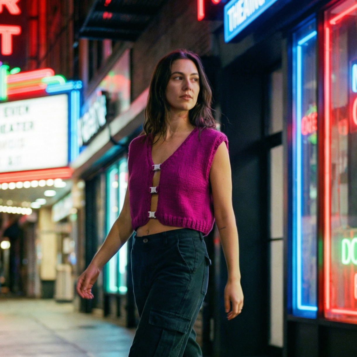 Magnetic Magenta Cropped Buckle Vest