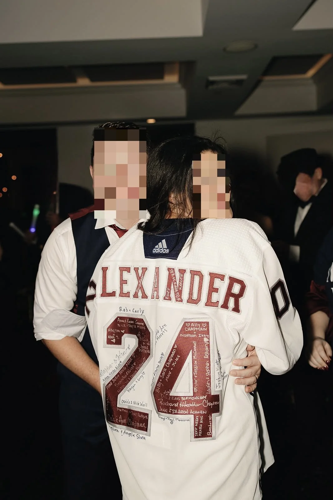 Signed hockey wedding jersey worn at a wedding reception