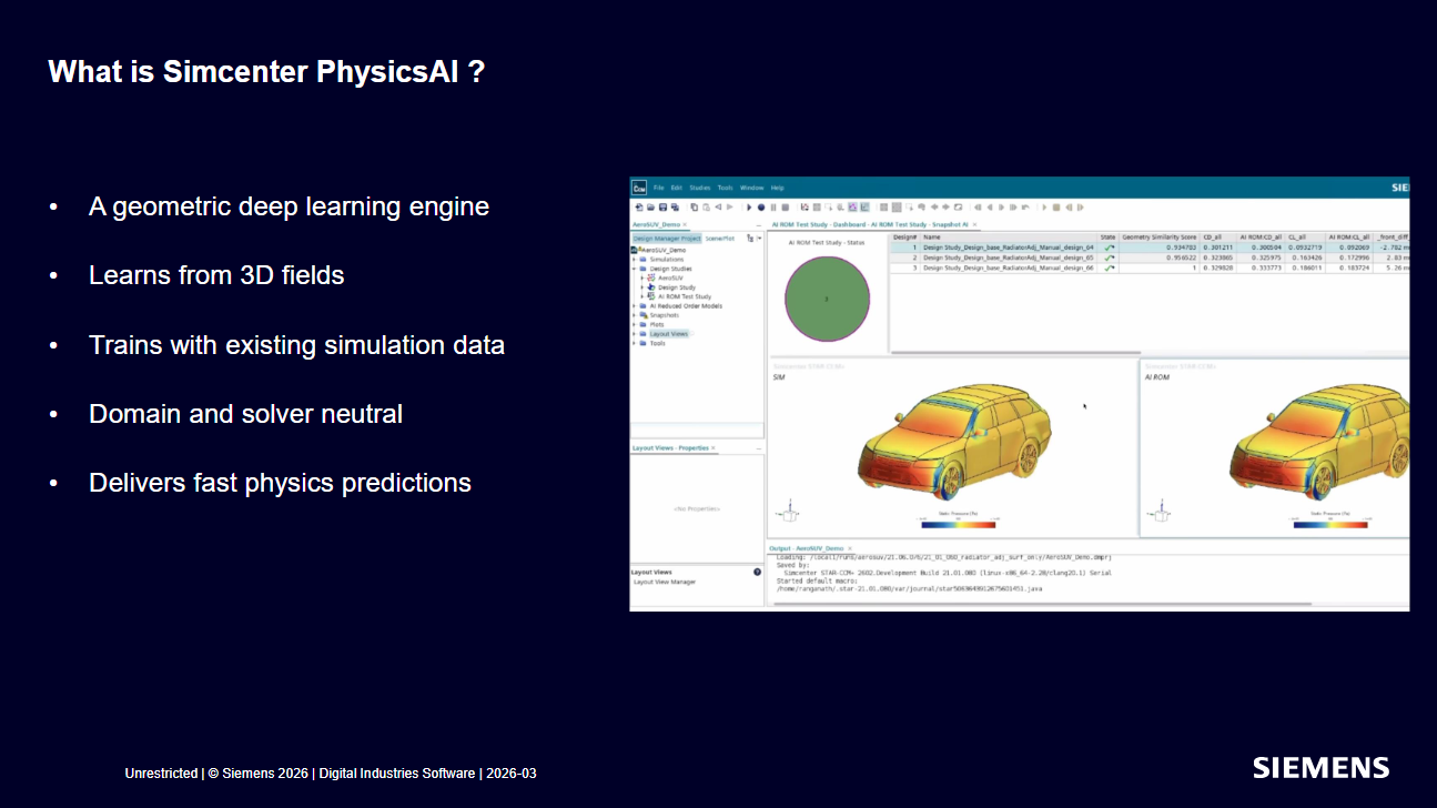 Simcenter PhysicsAI side-by-side comparison of CFD simulation and AI-predicted surface pressure on an SUV