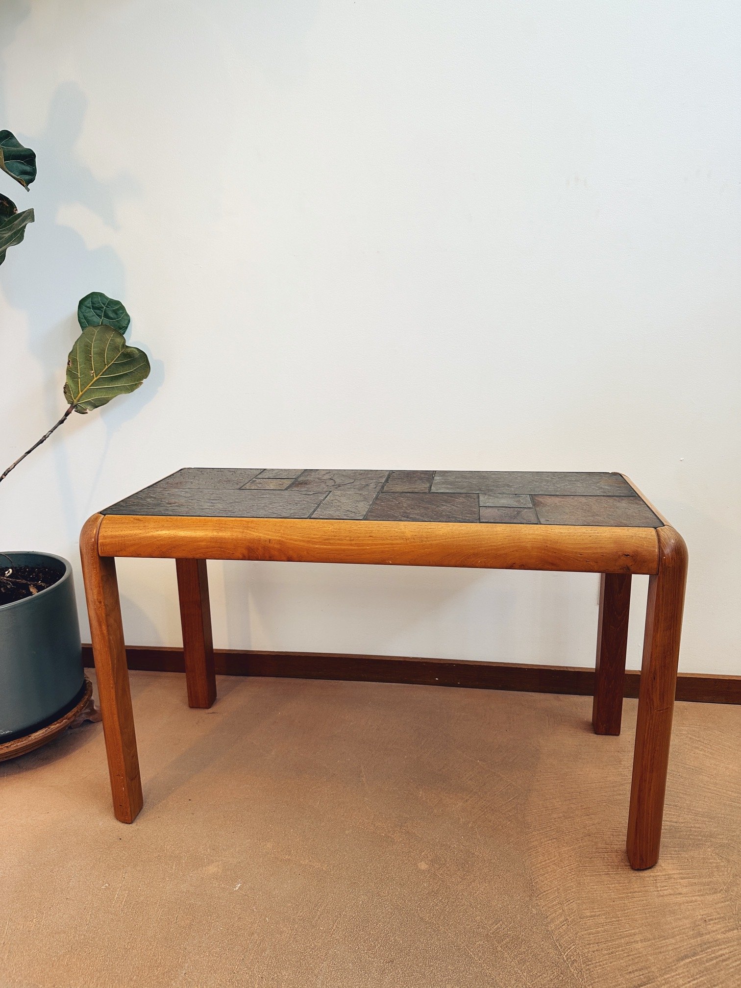 Vintage Danish Modern Gangs Mobler Teak Tile + Slate Consul Table