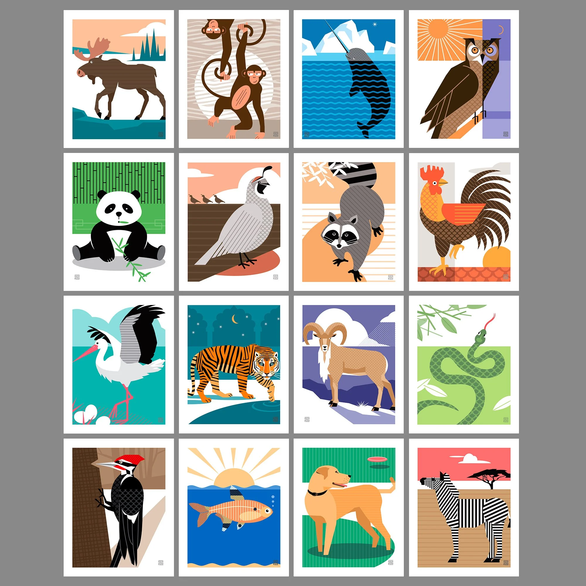 Modern World Animal Art Prints M-Z