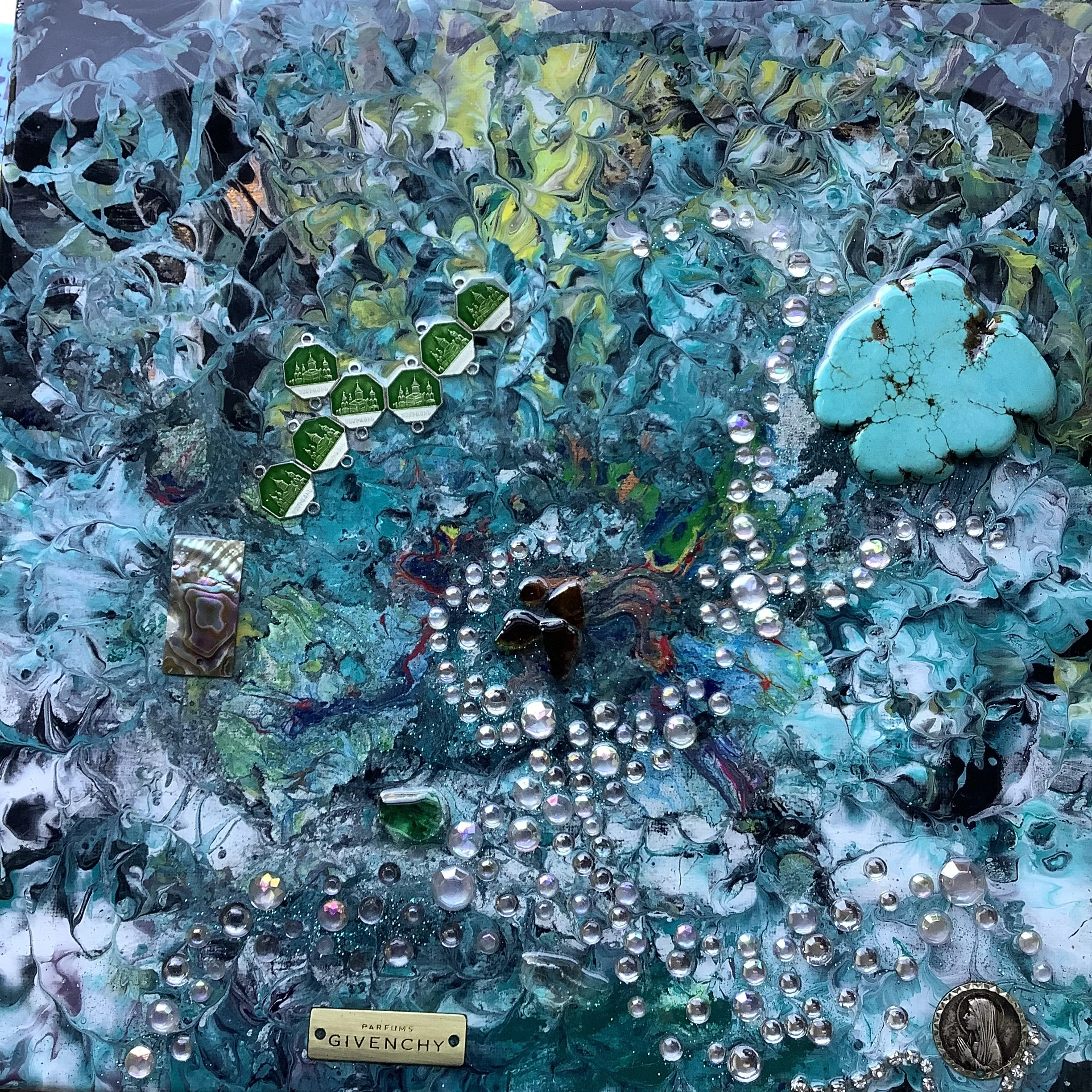 Crystal Garden mixed media square abstract/sold