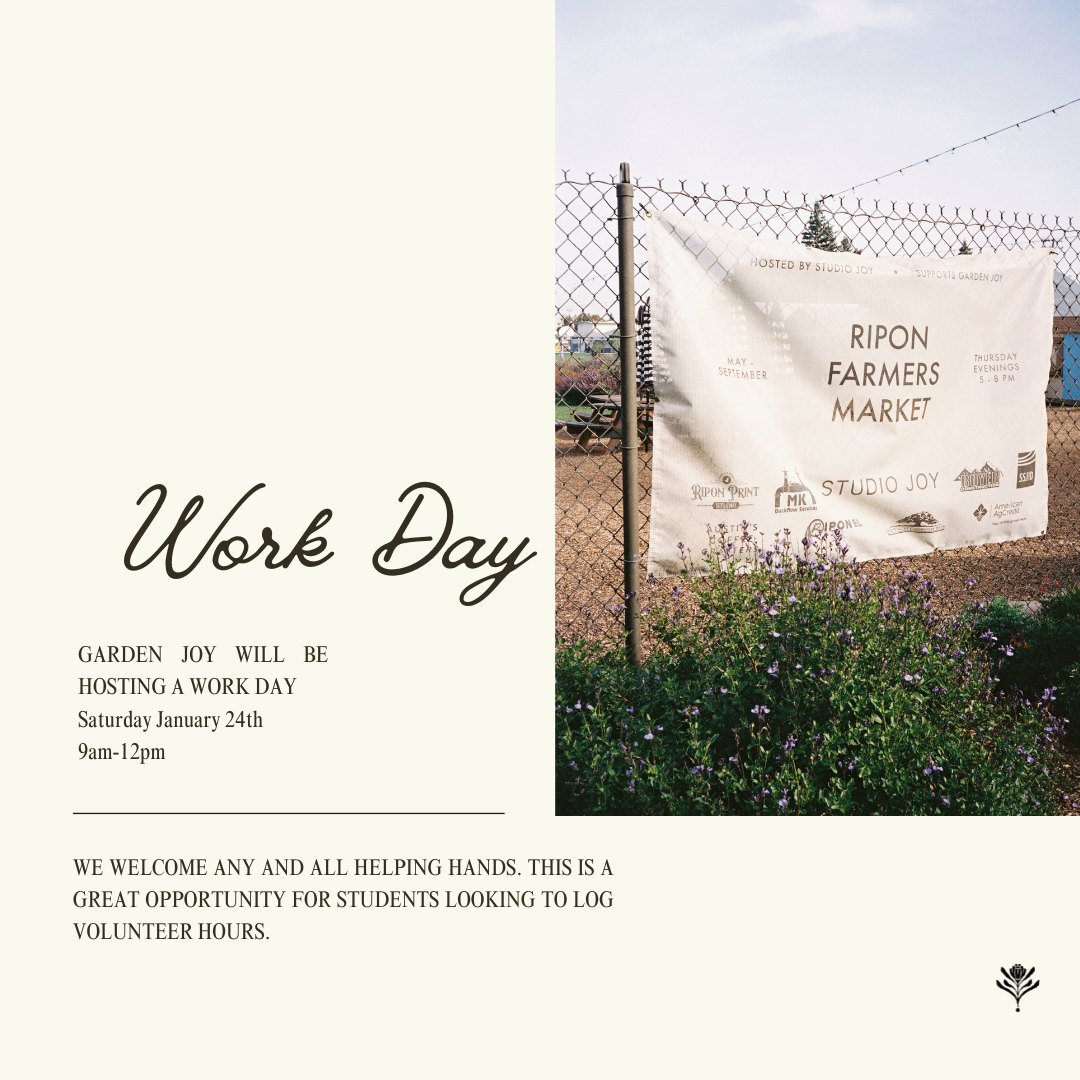 It's a new year and we at Garden Joy are looking forward to hosting our first Community Work Day of 2026! 

We welcome individuals of all ages, families or students looking to log some volunteer hours.  Garden Joy is a place where everyone can belong