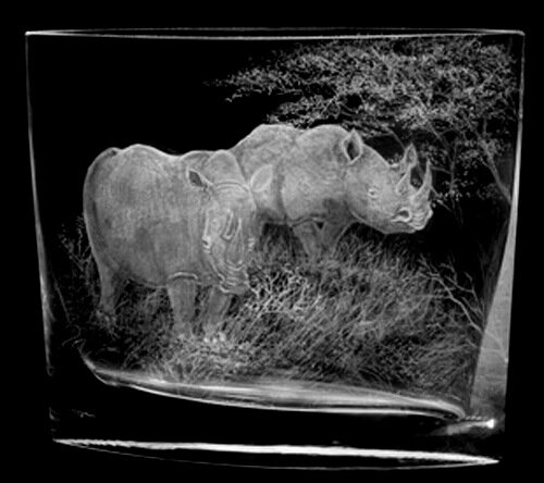 Large wide vase with rhino scene