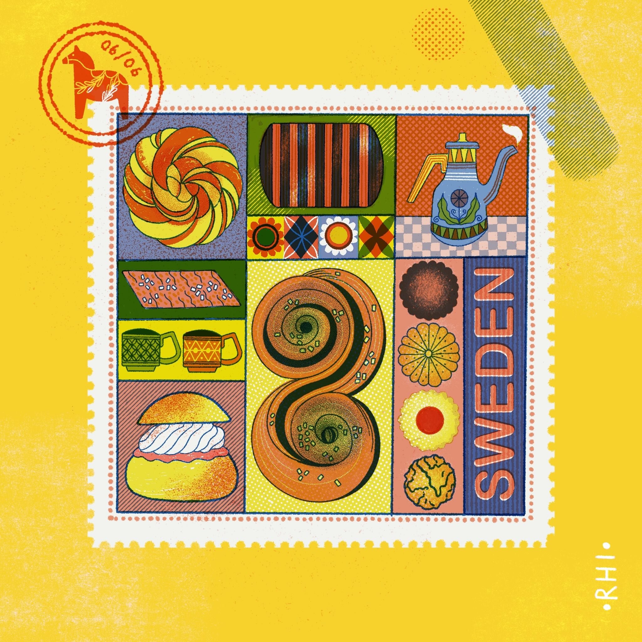 SWEDEN travel stamp risograph print