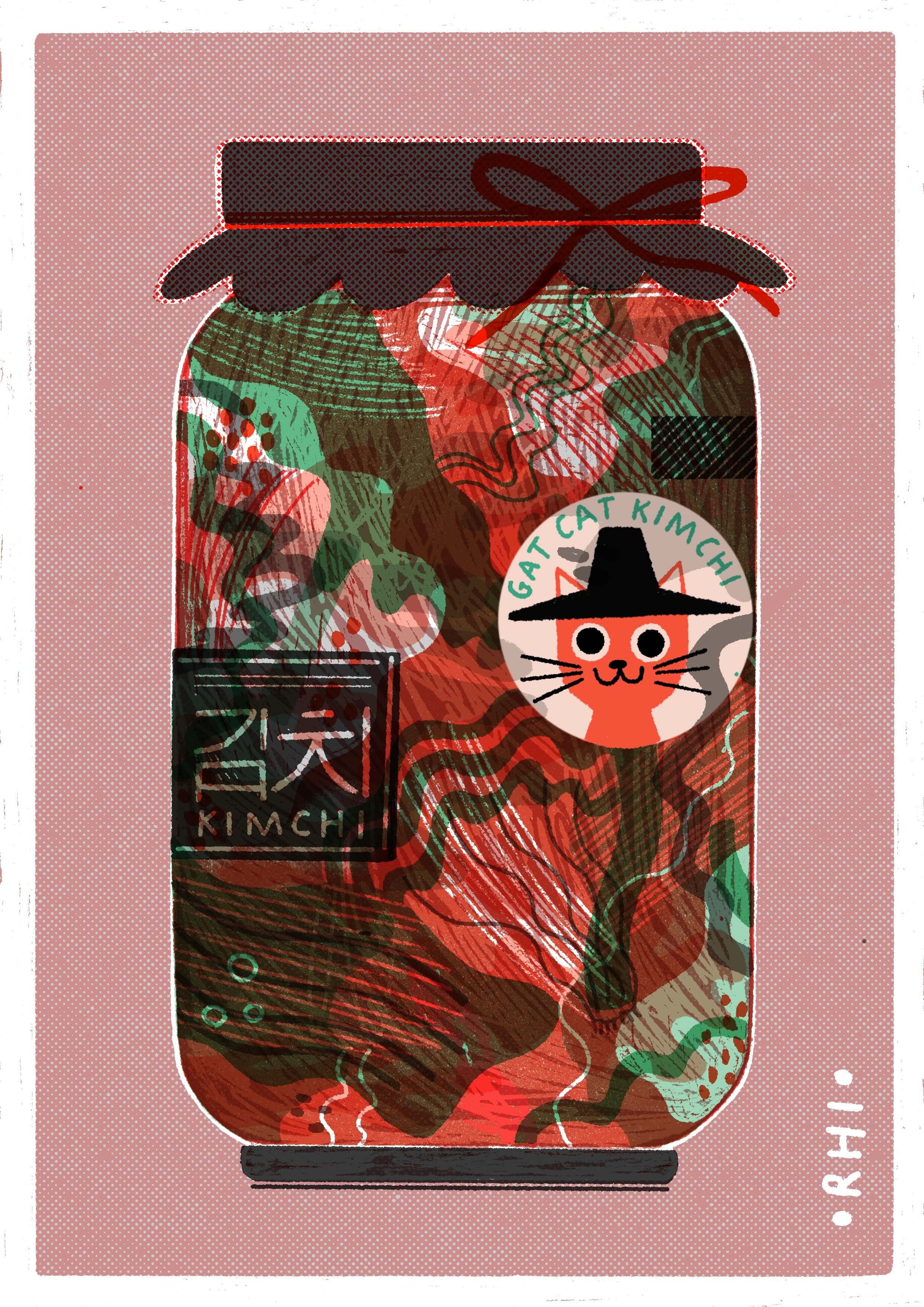 KIMCHI CAT A5 Foodie Risograph Print
