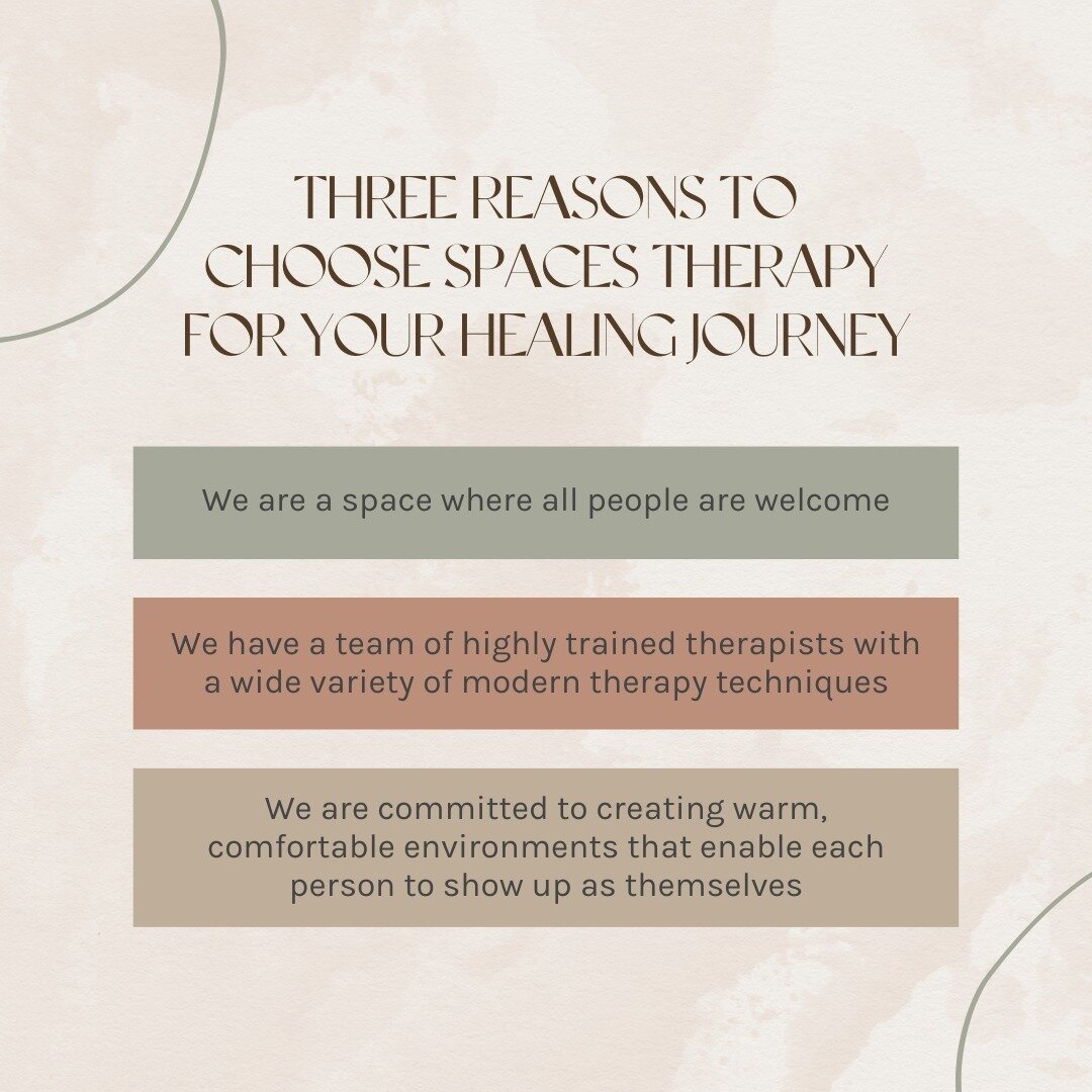 It's important to choose the right space for your healing and journey. We are here to hold that space for you.🌿

At Spaces Therapy, we are a space for all people of different ethnic backgrounds, sexual orientations, and gender identities. We have a 