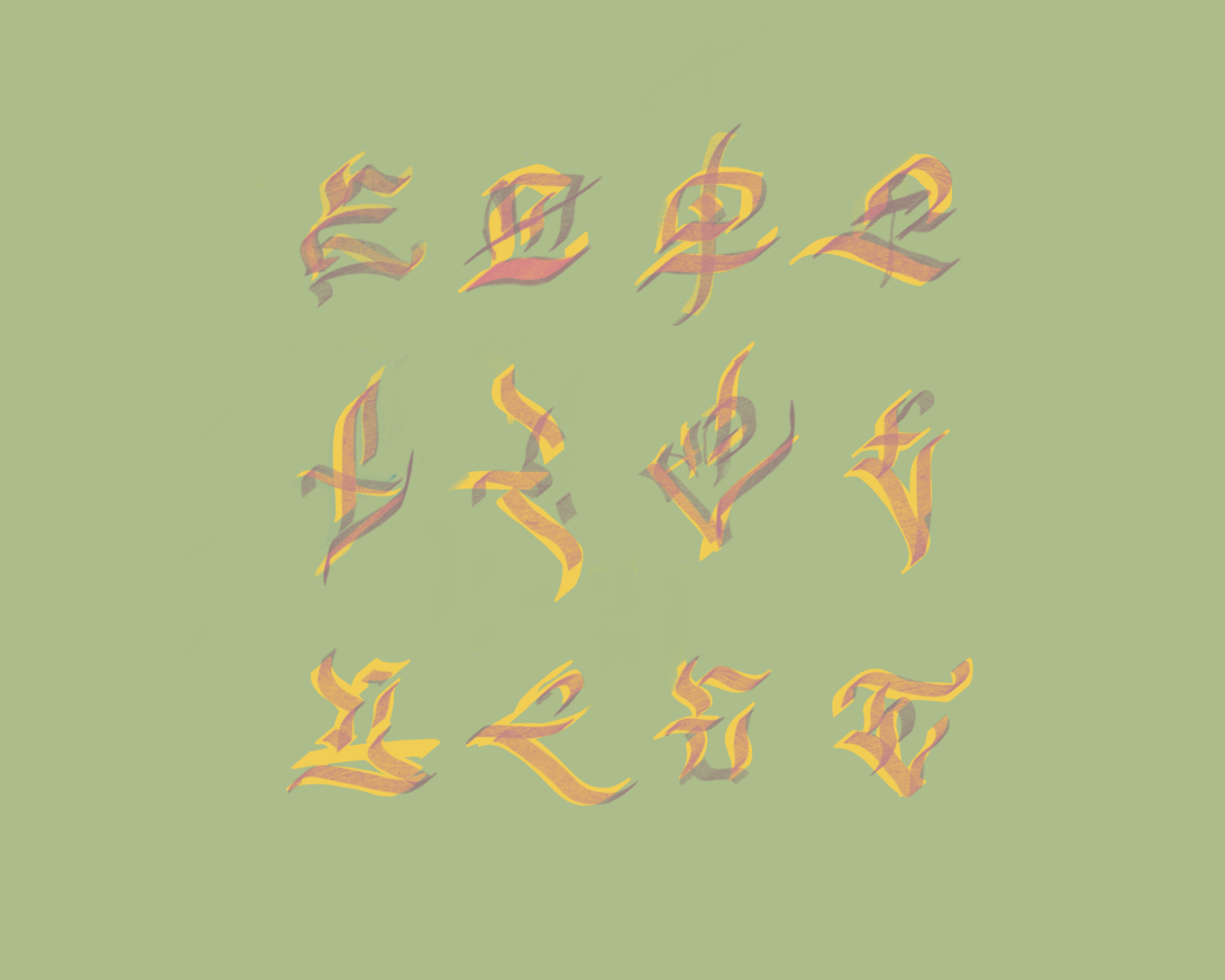 Colorful, stylized text spelling 'Elder Futhark' on a light green background.