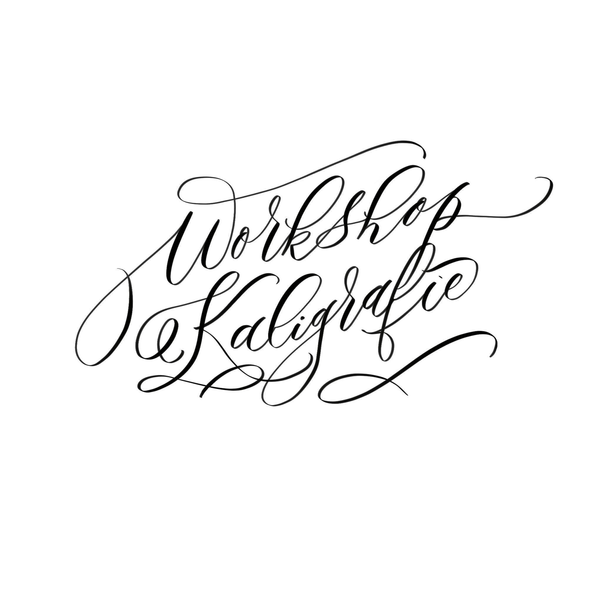 Decorative calligraphy text that reads 'Workshop de Caligrafie' on a white background.