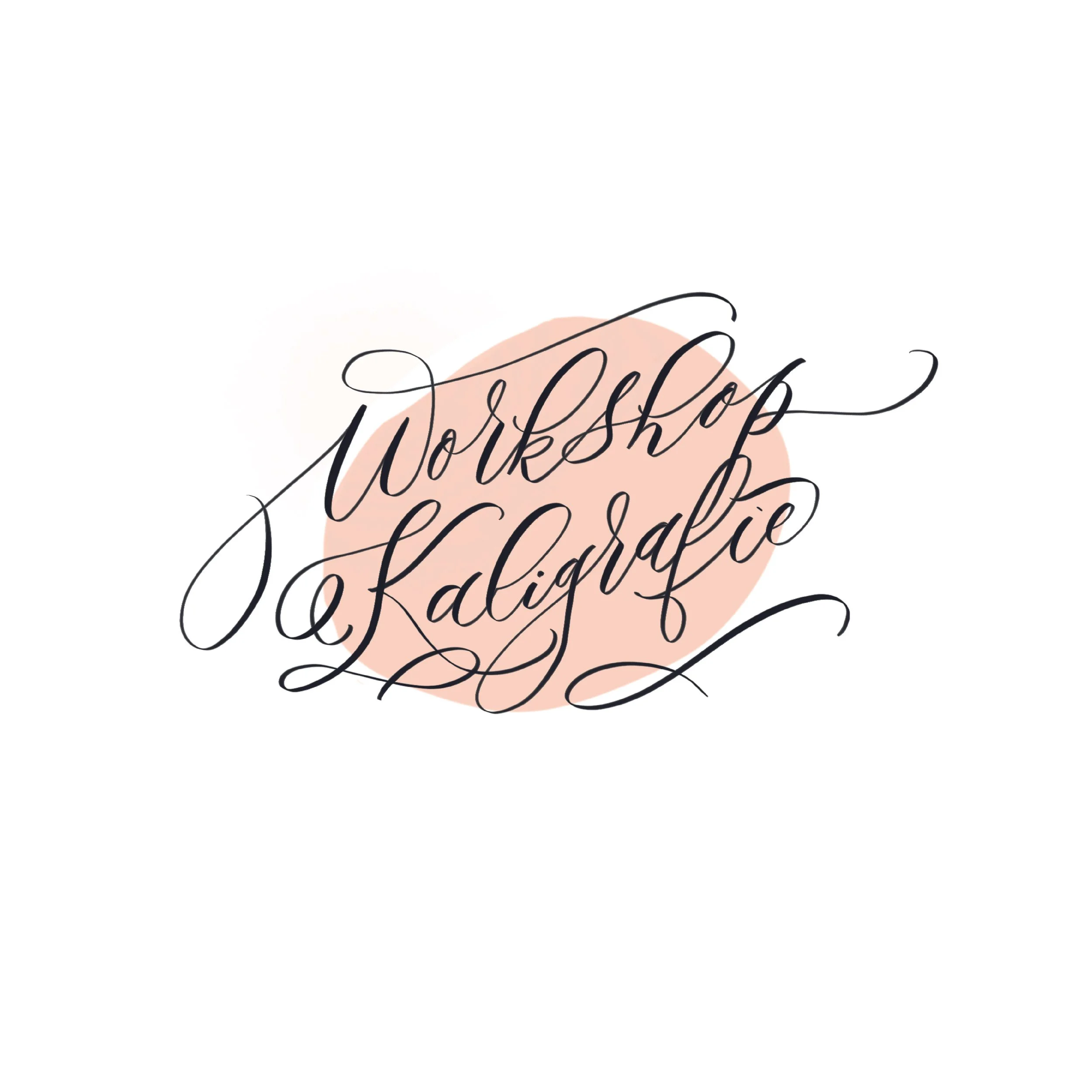 Elegant calligraphy text that reads "Workshop Calligraphy" over a pink brushstroke background.