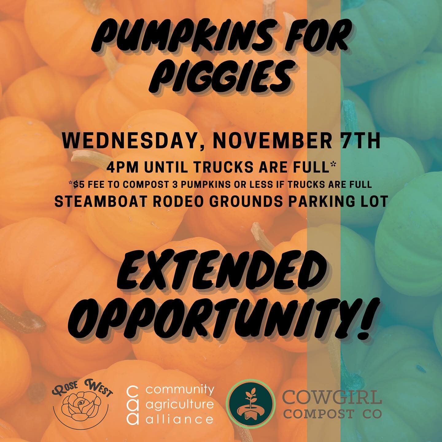 Didn&rsquo;t get a chance to give your pumpkins to the piggies earlier this week? THERE&rsquo;S STILL TIME!
We decided to extend the event this year so that you have more chances for you pumpkin to go to use as livestock feed instead of ending up as 