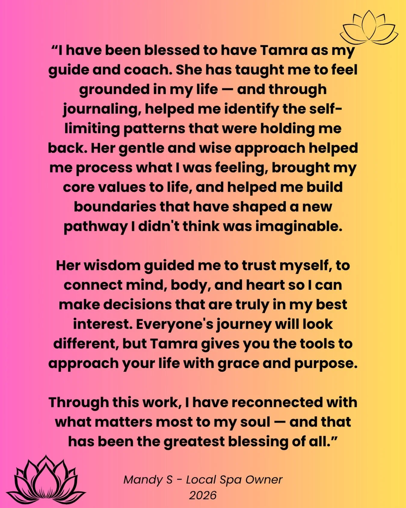 I received this wonderful testimonial from a local business owner, who I worked with for over a year. I am honored with her kind words. She deserve the recognition, as she showed up and did the hard work! ❤️  &ldquo;I have been blessed to have Tamra 
