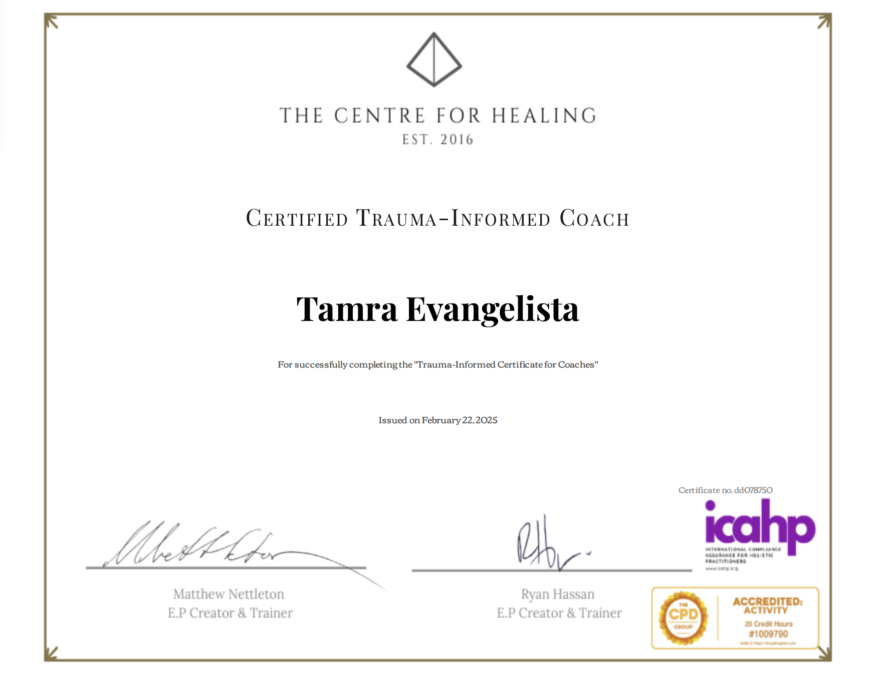 Certified Trauma_Informed Coach (from The Centre for Healing)