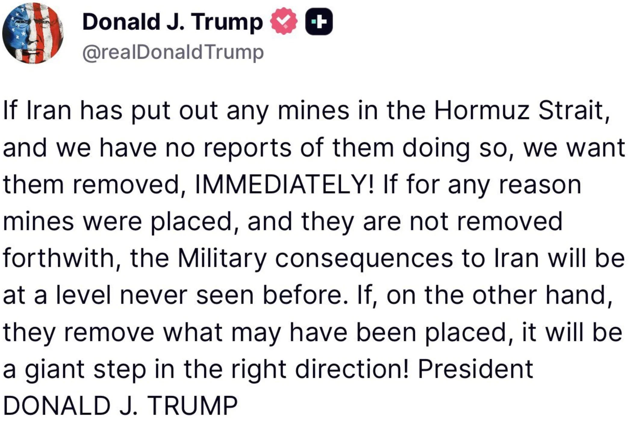 Trump Warns Iran on Hormuz Mines as U.S. Signals a New Red Line