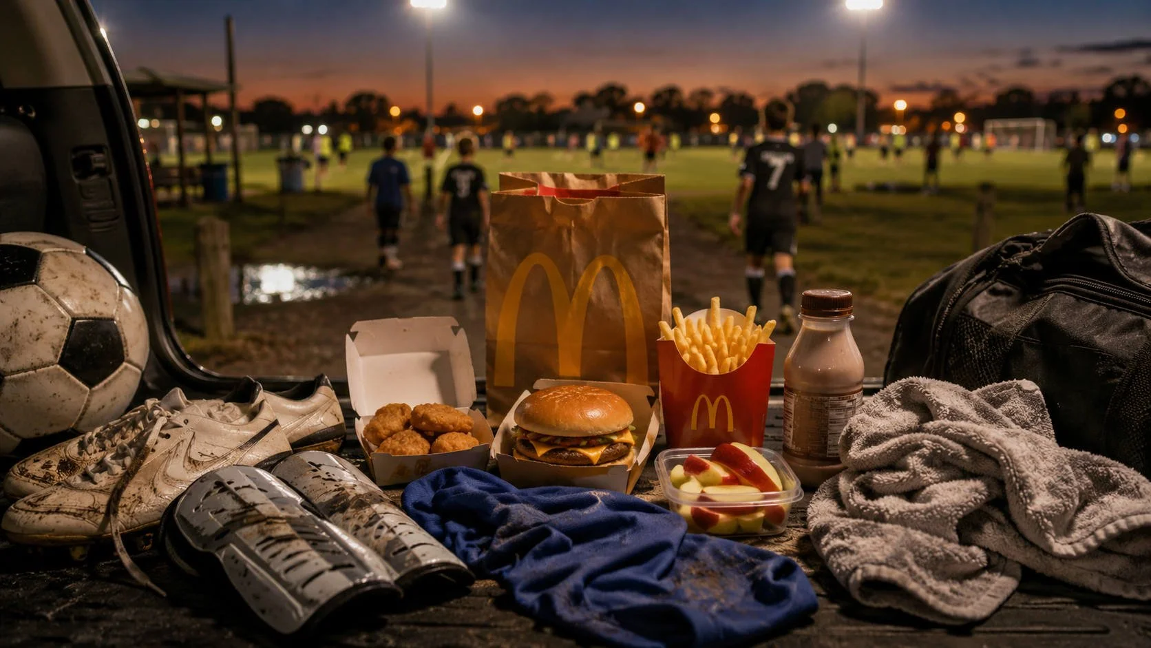 Soccer field with McDonald's snacks