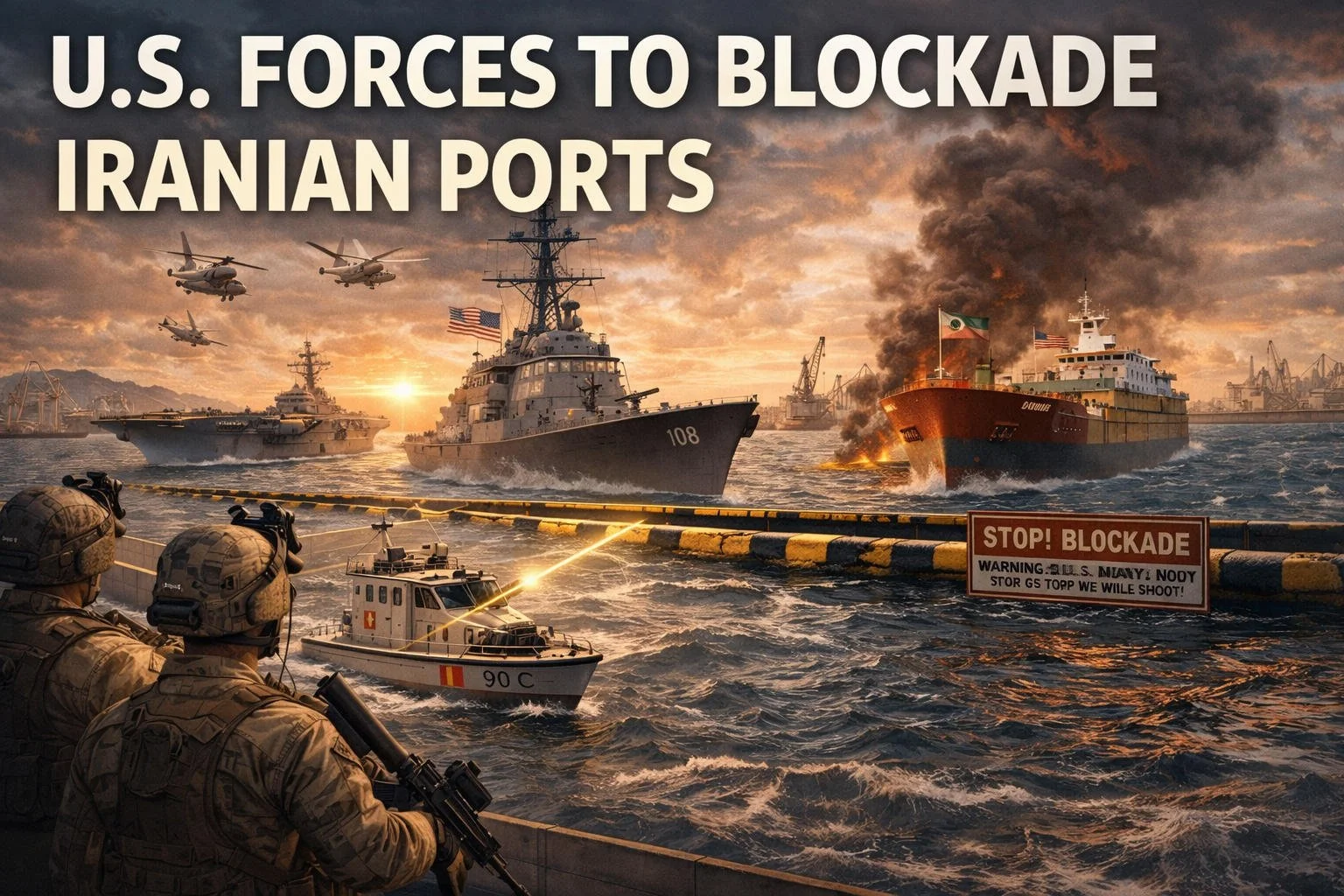 U.S. Central Command (CENTCOM) forces will begin implementing a blockade of all maritime traffic entering and exiting Iranian ports