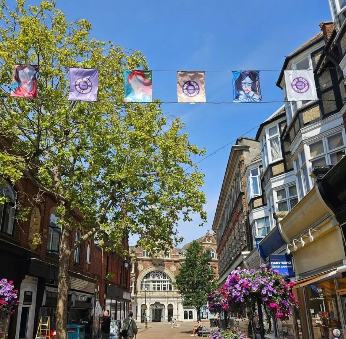 My art on banner flags in Boscombe, in Bournemouth