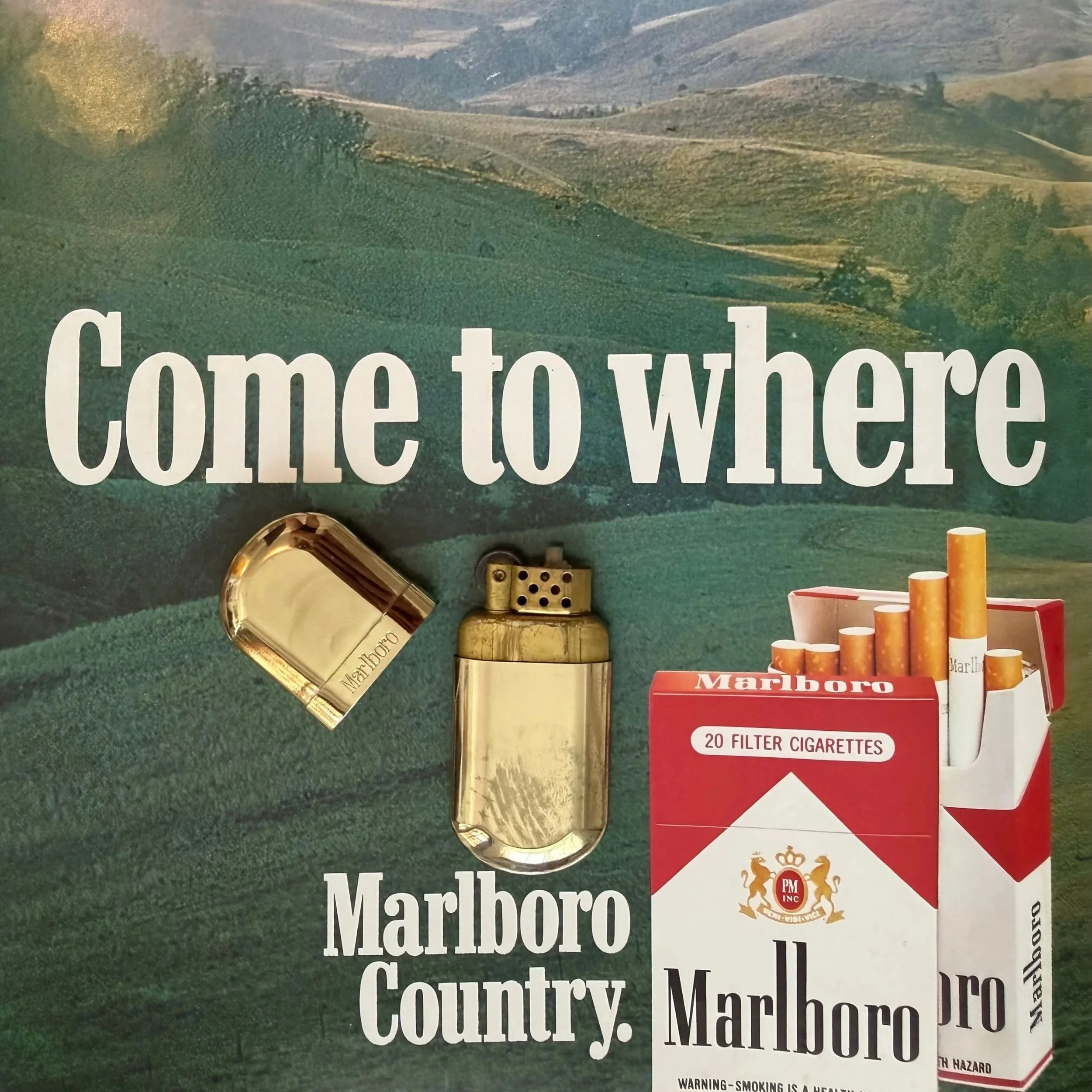 Vintage 1980s Marlboro brass pocket lighter