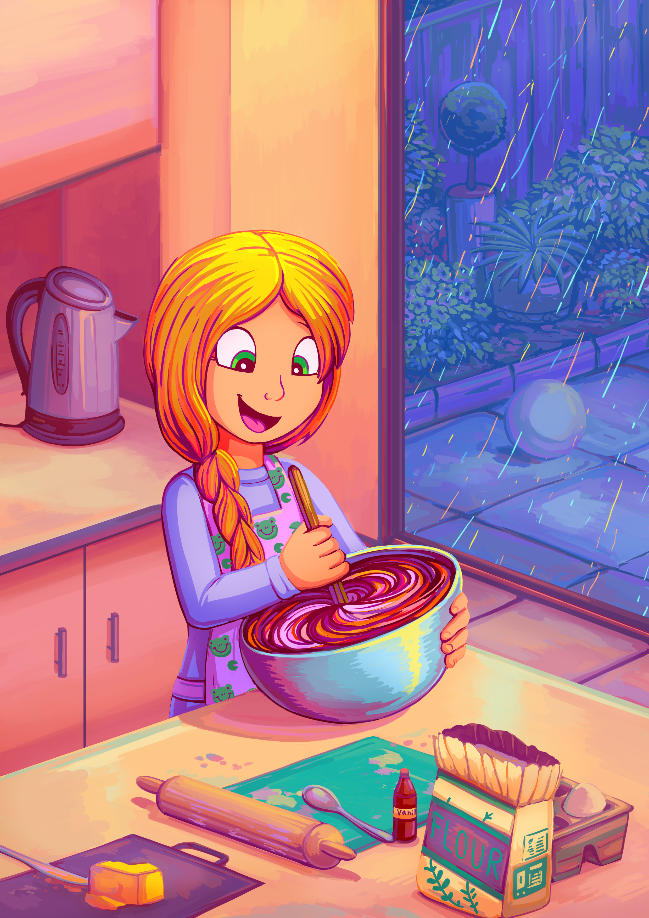 4 Kids illustration portfolio 2026 rain baking girl.png