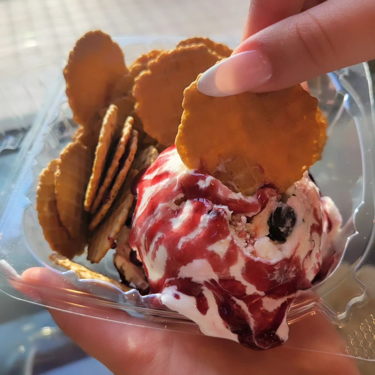 Waffle Nacho Chip Sundaes Now Ready for your weekend with your favorite flavors &amp; toppings to dip @mickeys_ice_cream

Open 1-9pm Daily
April to July