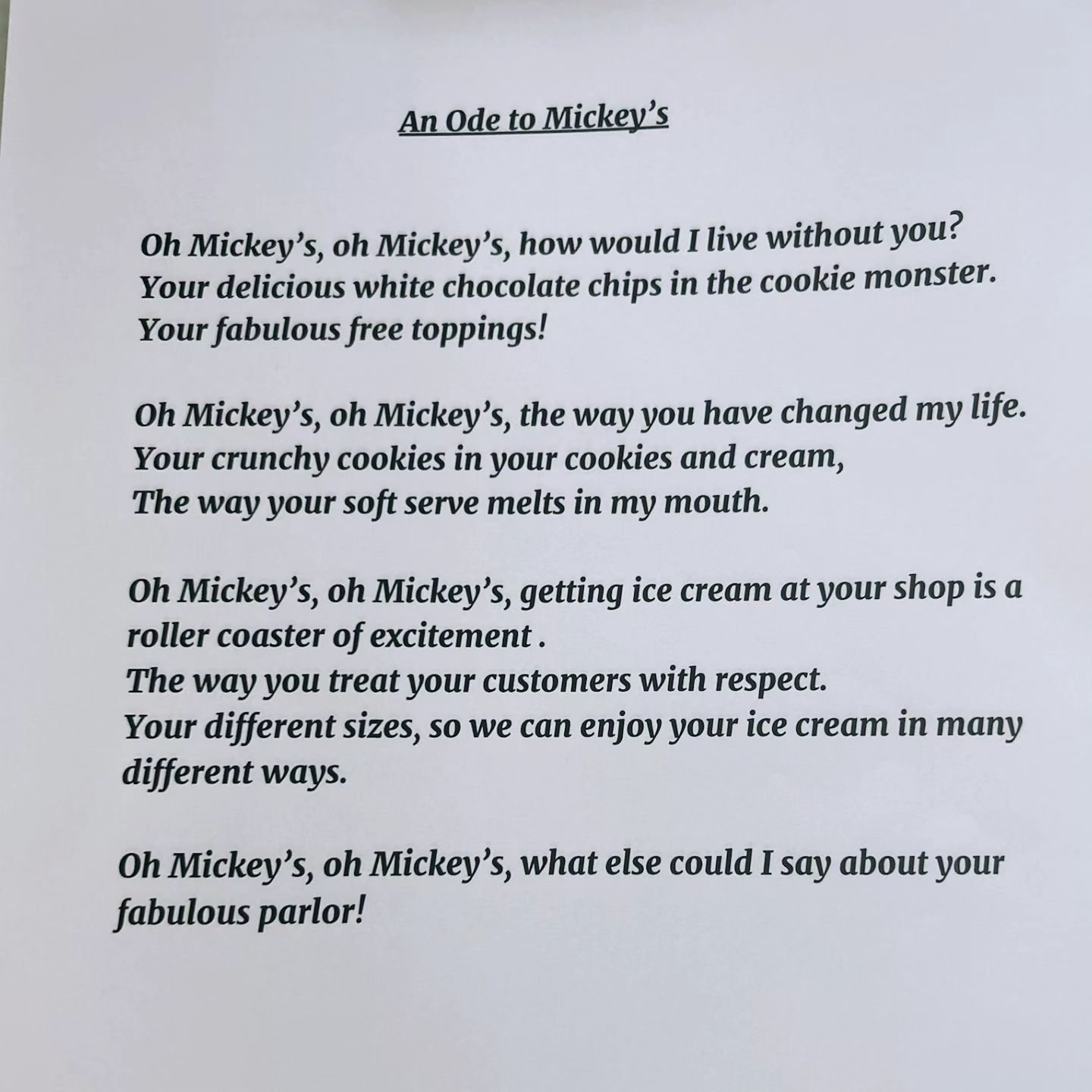 An Ode to @mickeys_ice_cream crafted by Isabel for all our customers to enjoy!!

Open Daily 1-9pm
April to July