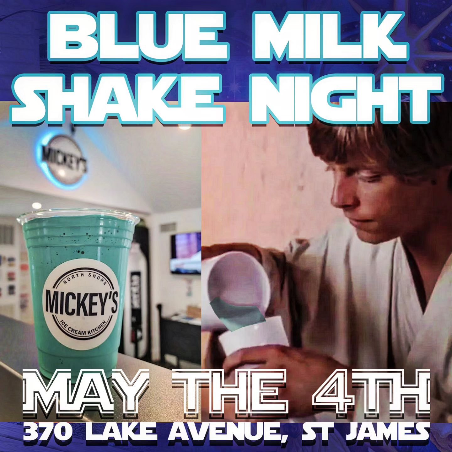 Today: Blue Milk Shake all #maythefourth for your #jedi @mickeys_ice_cream

Open 1-9pm Daily