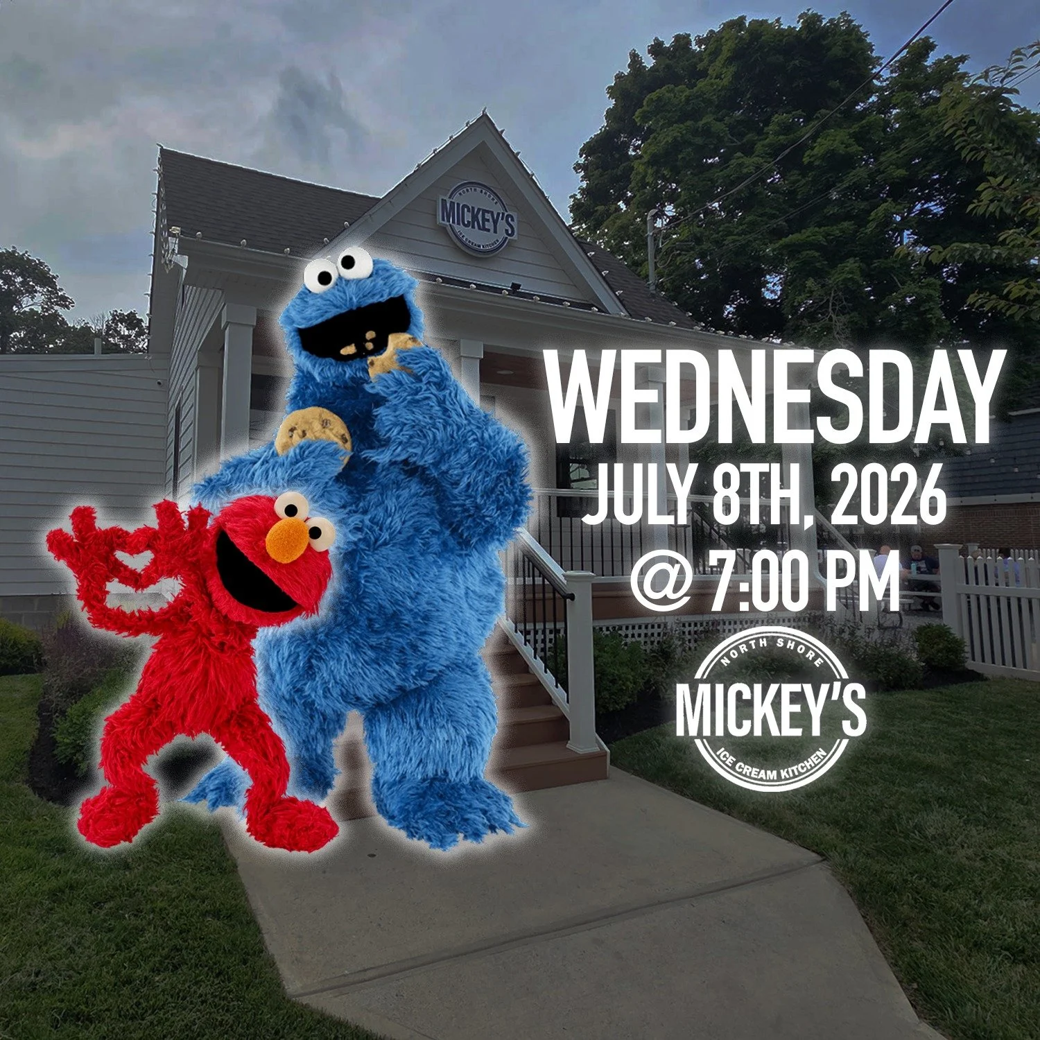 Tomorrow: Elmo &amp; Cookie host our July 8th Kid's Dance Party at 7pm on the patio @mickeys_ice_cream with dancing, singing, &amp; making memories!

Perfect weather is back to bring the family &amp; friends along for some #icecream on #longisland

S
