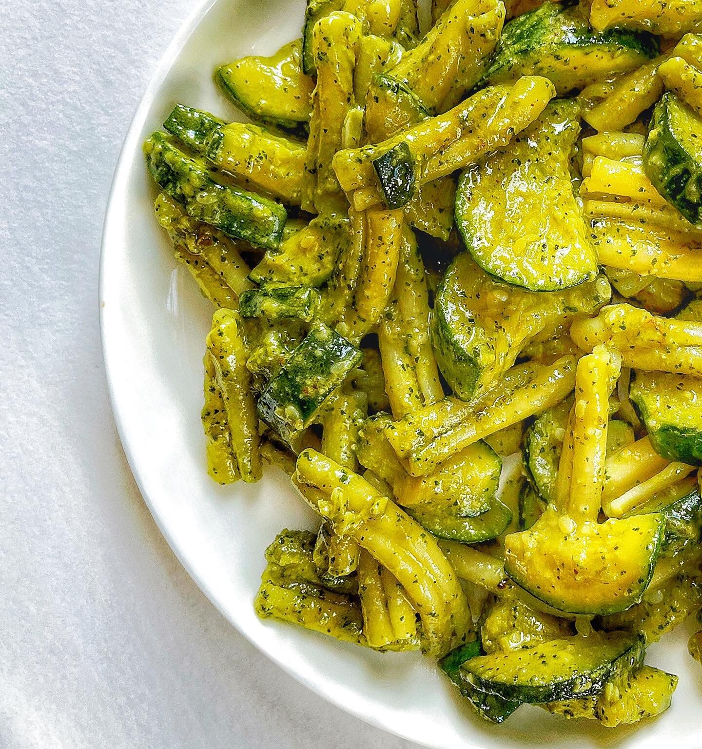 Walnut pesto casarecce with courgettes 

Pesto and courgettes are a match made in heaven and something we have become  very accustomed to eating in the summers. My father in law gives us bagfuls of courgettes in the summer from his allotment. Those I