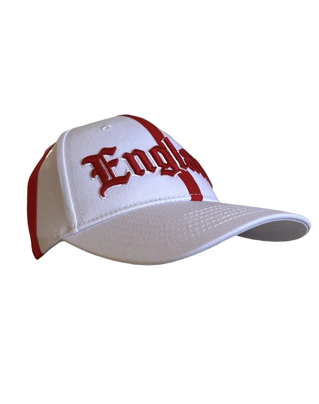 England St George’s Cross Cap – White Curved Peak Baseball Hat with Red Cross & Old English England Embroidery