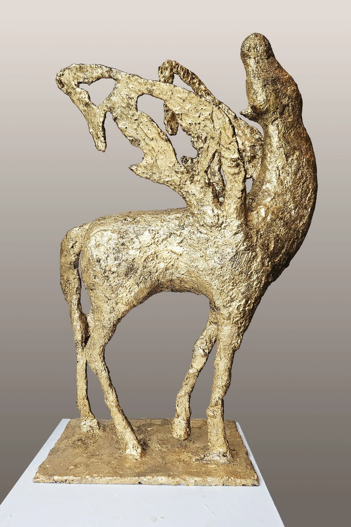  Pegasus III  32" x 20" x 12" (base 10" x 15") Resin, sand, and gold leaf.