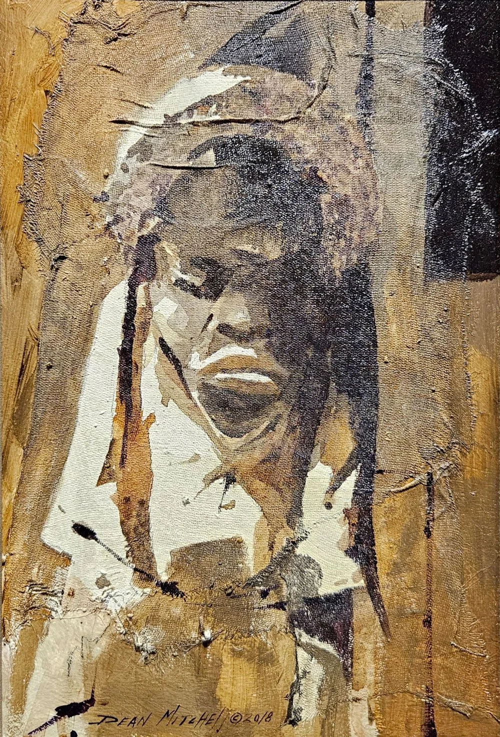 DAN MASK  (19½ " x 14½" framed)
 Oil on linen. 2018.