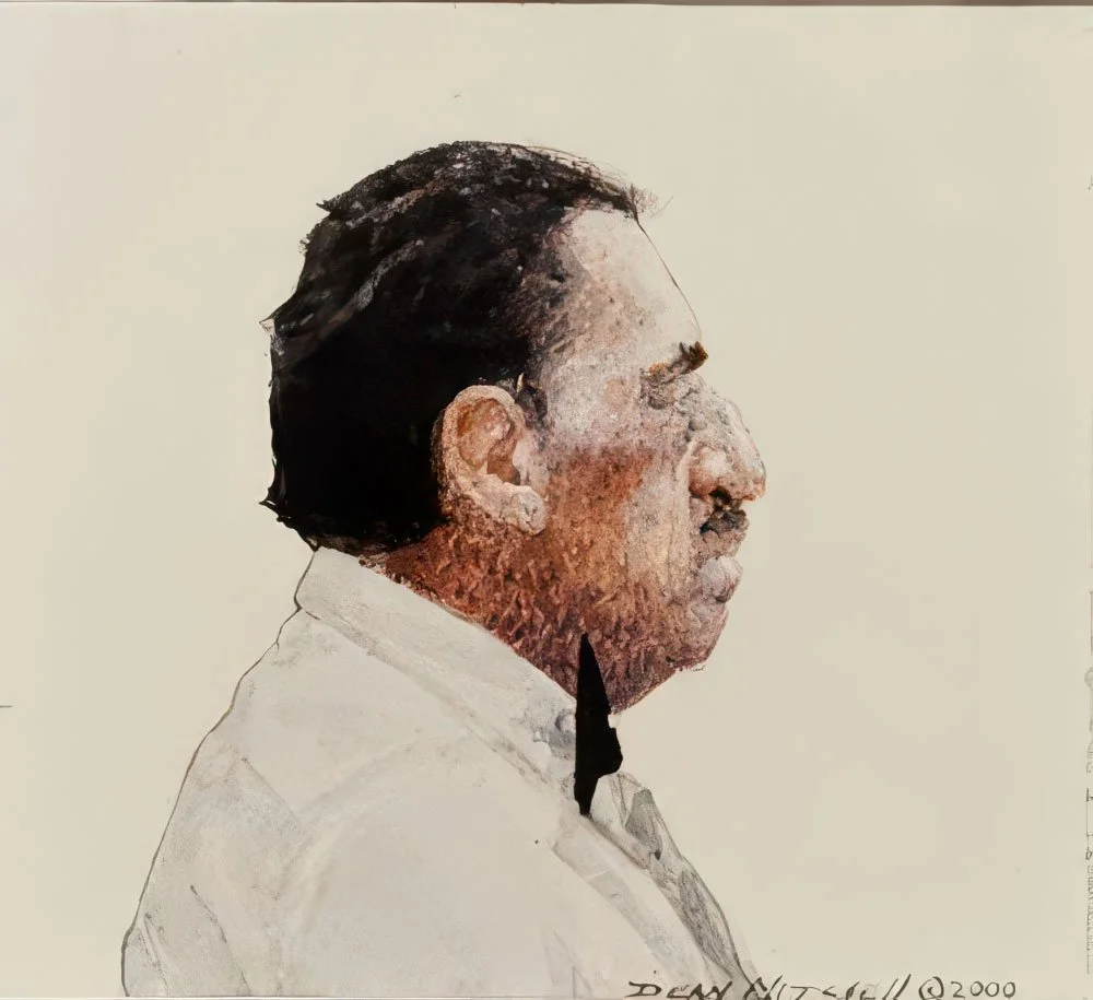  CLASSICAL MUSICIAN  (2½" x 2½"; 17¼" x 15¾" framed)
 Watercolor (miniature). 2000.