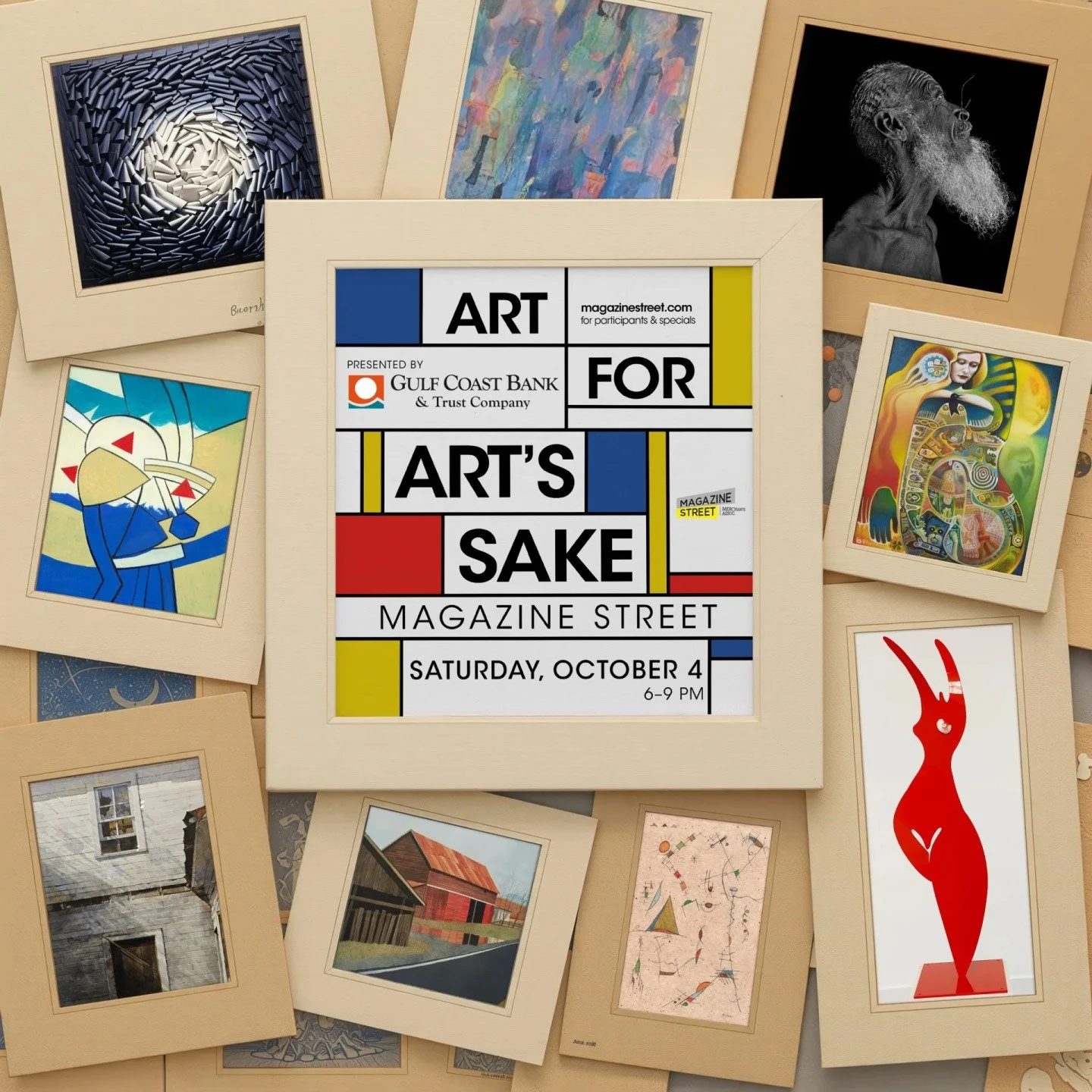 SAVE THE DATE! Art for Art's Sake: Saturday, October 4, 6&ndash;9pm on Magazine Street. @jillianmacfineart @magazinestreet