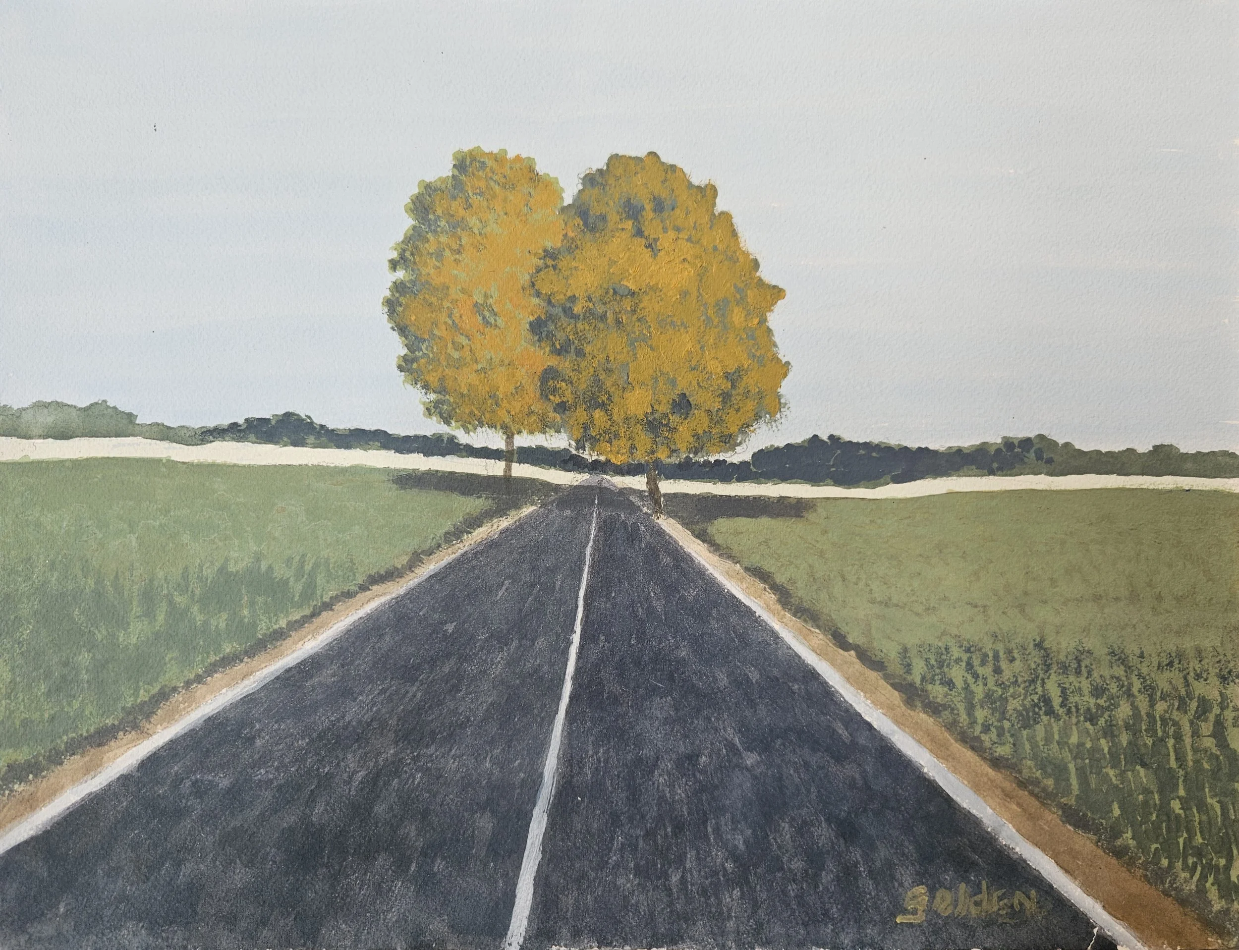  ROAD TO AGEN  (12" x 16"; 18" x 22" framed)
 Watercolor study. 2015.