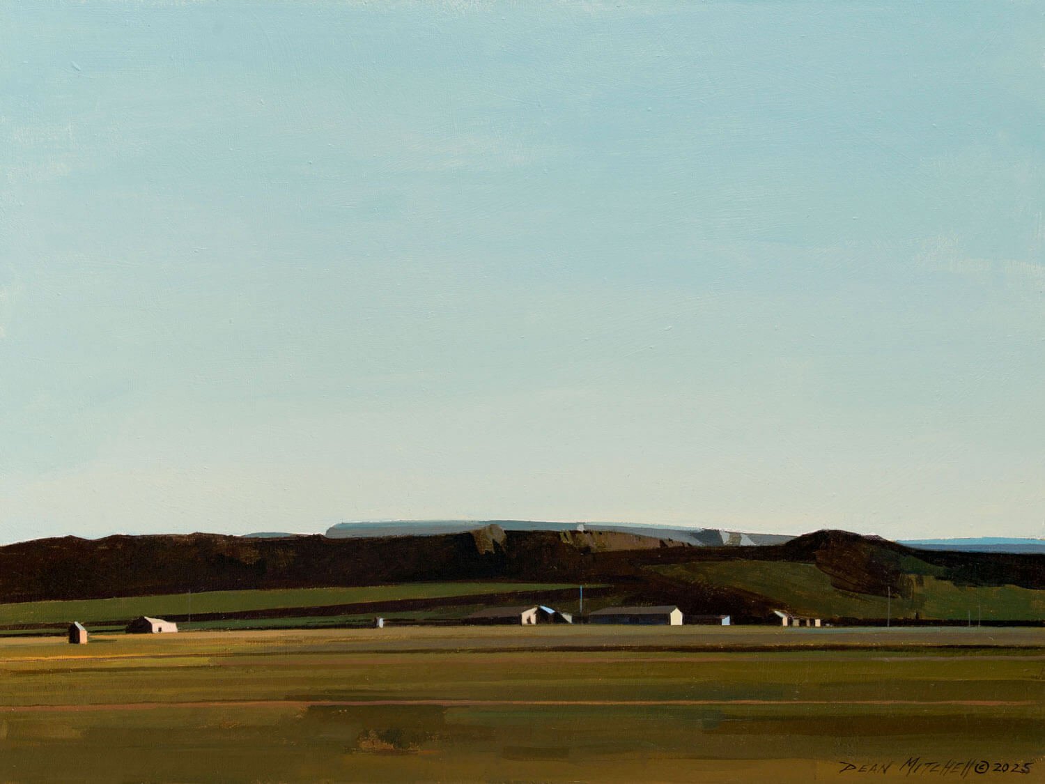 “Rural Outskirts,” a painting by Dean Mitchell exploring the quiet beauty and atmosphere of the rural American landscape.