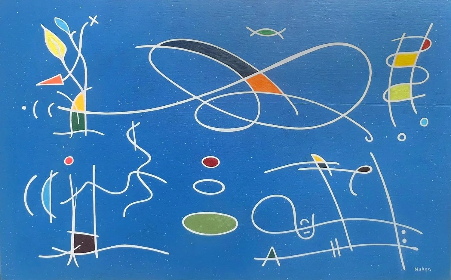  SONATA IN BLUE  (Homage to Erik Satie) (17¼" x 28" framed) Acrylic on board.  2025.